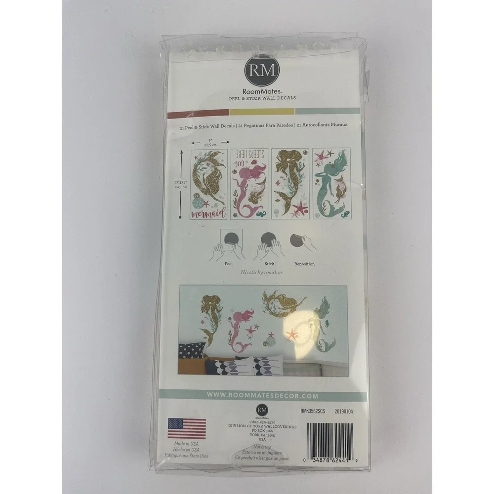 21 Wall Decals NEW RoomMates Peel-n-stick Removable ~ Little Mermaid Sleeps Here